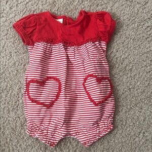 First Impressions Red and White Striped Heart Pocket Baby Romper